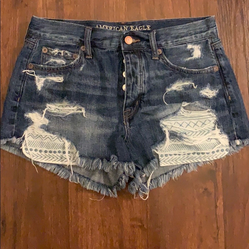 Distressed jean shorts